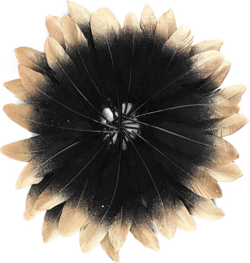 Larryhot Dipped Gold & Black Goose Feathers for Crafts - 6-8 inch 60 pcs Natural Feathers for Wedding Party Decorations,DIY Crafts and Clothing Accessories (Gold & Black) - Image 2
